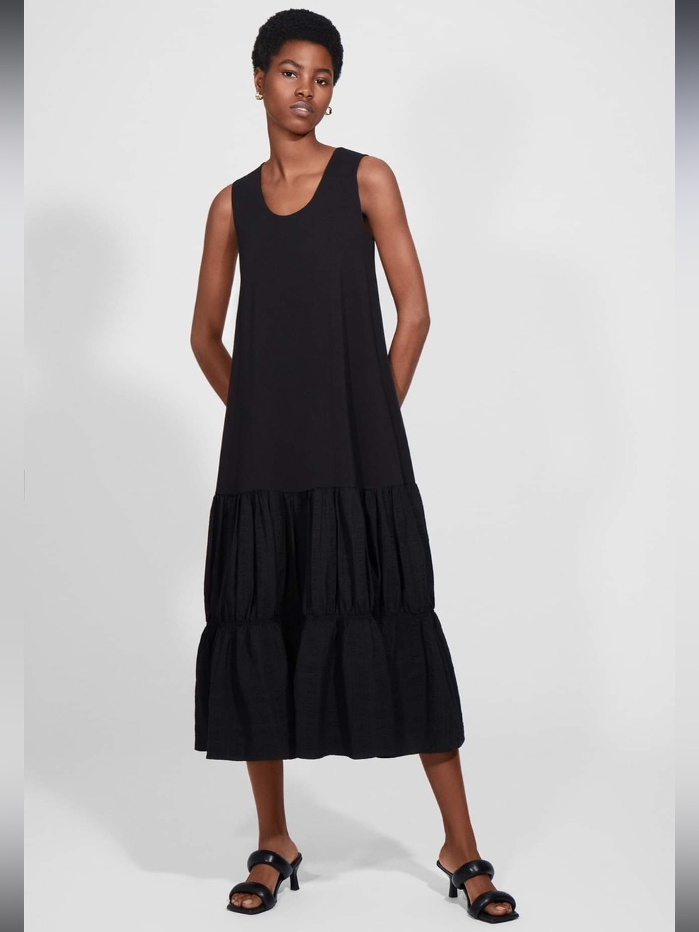 COS Organic Cotton Gathered Tiered Hem Midi Dress